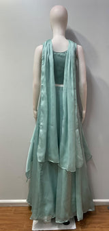 Seafoam Green Silver Pearl Jewel Layered Palazzo Set