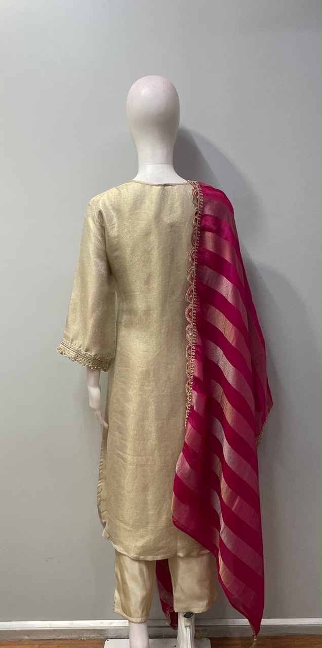 Champagne Gold Jewel Kurta Trouser Set