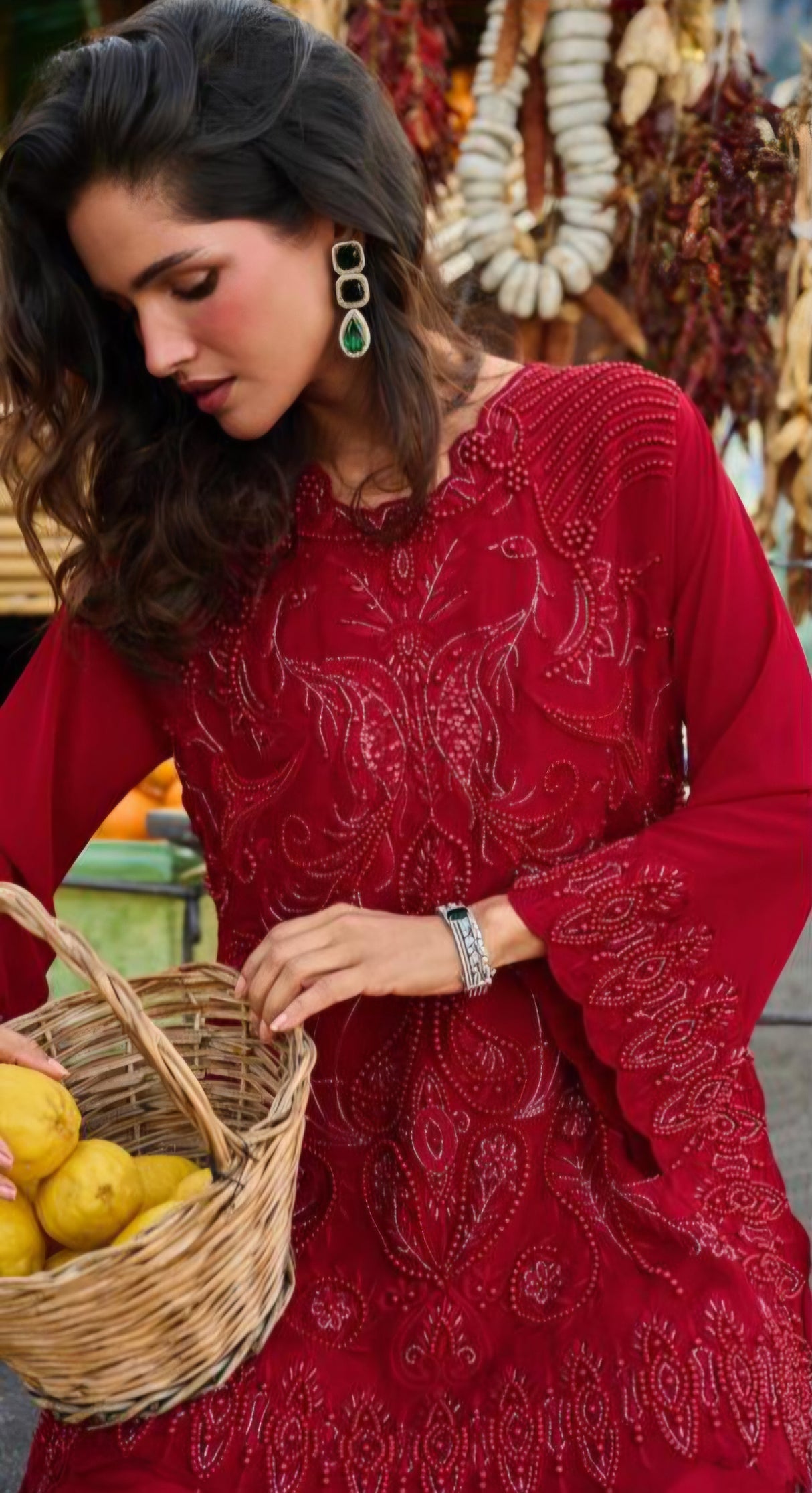Ruby Red Embroidered Pant Set