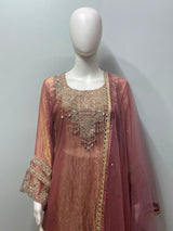 Rose Bronze Pearl Embellished Festive Ensemble - close-up detail