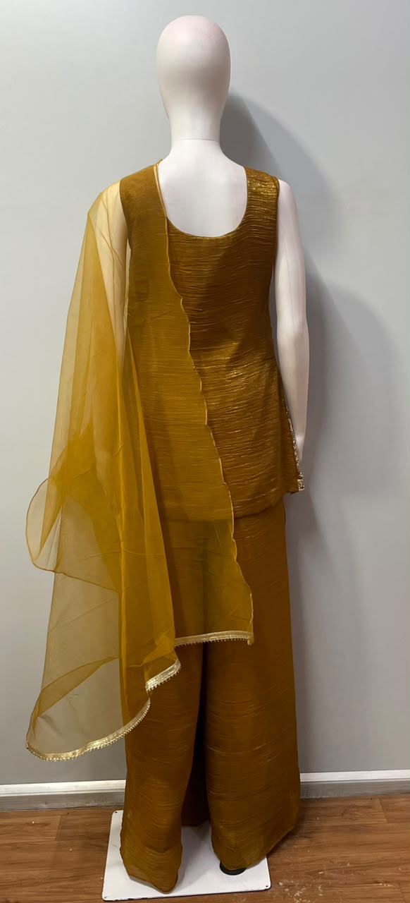 Mustard Gold Multicolor Jewel Longline Palazzo Set