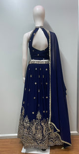Royal Blue Gold Peacock Zari Lehenga Set