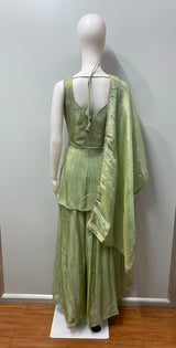 Pistachio Gold Embroidered Palazzo Suit Set