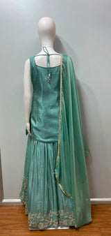 Mint Floral Embroidered Sharara Set