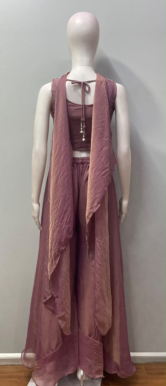 Dusty Mauve Silver Floral Palazzo Set