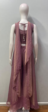 Dusty Mauve Silver Floral Palazzo Set
