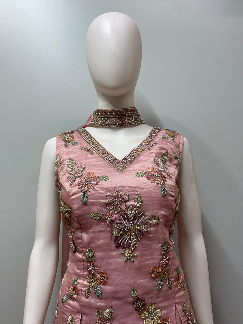 Dusty Rose Floral Embroidered Palazzo Set