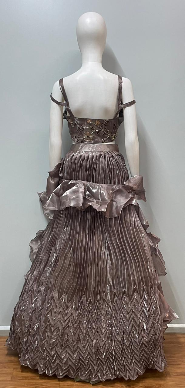 Mocha Mauve Pleated Lehenga Set