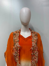 Tangerine Ivory Embroidered Cape Palazzo Couture Ensemble