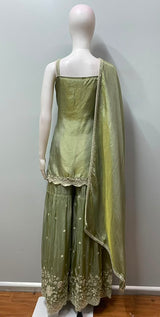 Olive Gold Floral Embroidered Sharara Ensemble