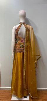 Mustard Gold Jewel Embroidered Palazzo Ensemble