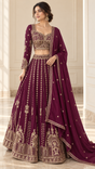 Deep plum lehenga set with antique gold jewel embroidery and matching dupatta