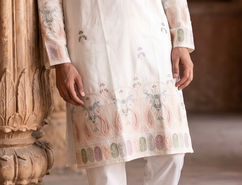 Ivory Pastel Heritage Kurta Set