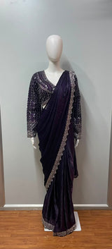 Midnight Plum Mirror Draped Saree Set