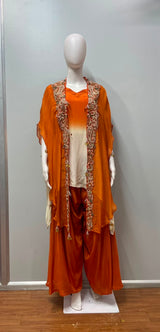 Tangerine Ivory Embroidered Cape Palazzo Couture Ensemble