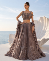 Mocha Mauve Pleated Lehenga Set