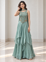 Seafoam Green Silver Pearl Jewel Layered Palazzo Set