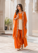 Tangerine Ivory Embroidered Cape Palazzo Couture Ensemble
