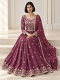 Dusty plum anarkali set with antique gold floral embroidery