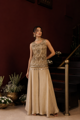 Champagne Gold Mirrorwork Palazzo Dupatta Set