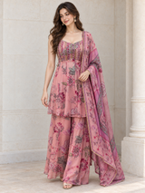 Blush Pink Floral Beaded Kurta Palazzo Set