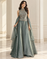 Smoky Sage Silver Jewel Lehenga Set