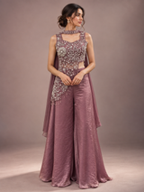 Dusty Mauve Silver Floral Palazzo Set