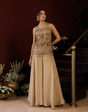 Champagne gold mirror work palazzo set with a matching dupatta