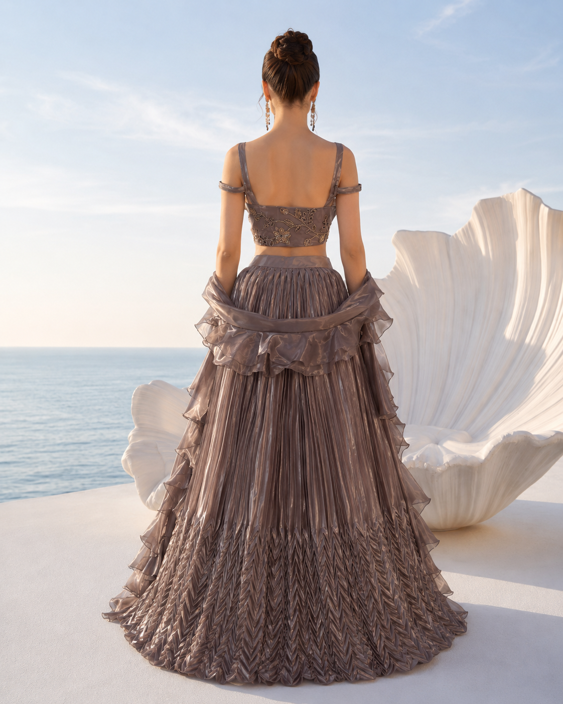 Mocha Mauve Pleated Lehenga Set