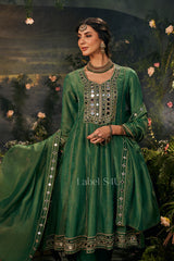 Emerald Green Mirrorwork Anarkali Set
