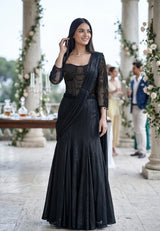 Black Embellished Draped Saree Gown Ensemble