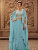 Aqua Pearl Drape Lehenga Couture Ensemble