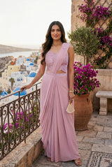 Blush Pearl Luxe Draped Saree Set