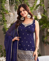Navy Blue Embroidered Sharara Set