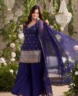 Navy Blue Embroidered Sharara Set