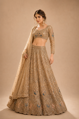 Champagne Gold Crystal Bridal Lehenga Ensemble