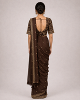 Espresso Brown Gold Embroidered Saree Ensemble
