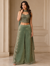 Olive Gold Embroidered Corset Palazzo Couture Set