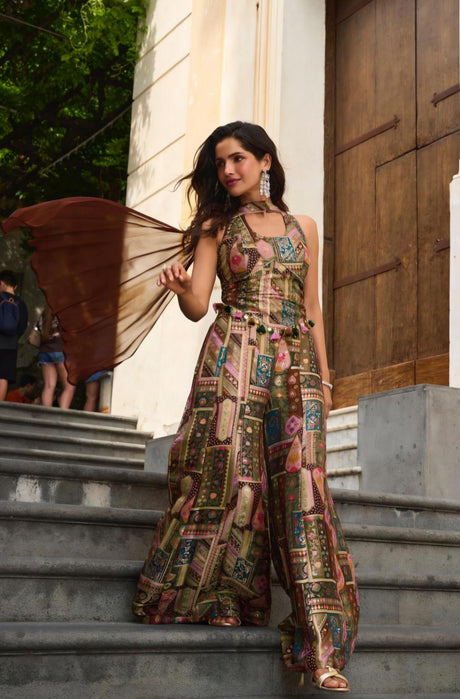 Olive Mosaic Printed Palazzo Set