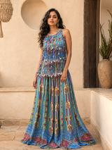 Azure Multicolor Tassel Printed Palazzo Ensemble