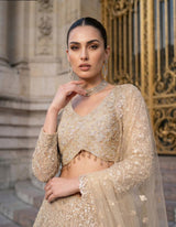Champagne Gold Sequin Bridal Lehenga Ensemble