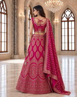 Fuchsia Gold Zari Bridal Lehenga Ensemble
