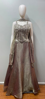 Metallic Taupe Crystal Corset Lehenga Ensemble