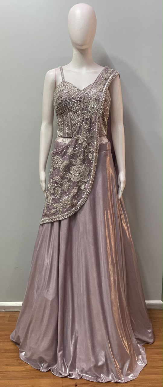 Smoky Lilac Silver Floral Lehenga Set