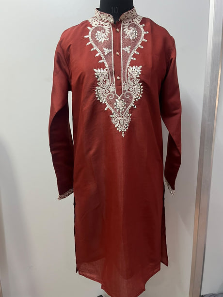 Burnt Sienna Silver Mirror Heritage Kurta