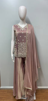 Dusty Mauve Pearl Floral Palazzo Set