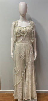 Ivory Silver Pearl Jewel Cape Palazzo Set