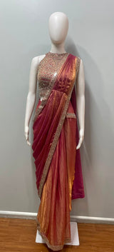 Magenta Amber Embroidered Draped Saree Set