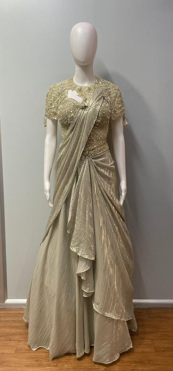 Champagne Gold Jewel Draped Skirt Set