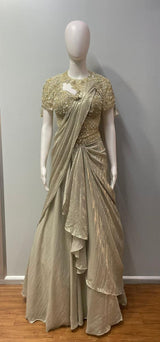 Champagne Gold Jewel Draped Skirt Set